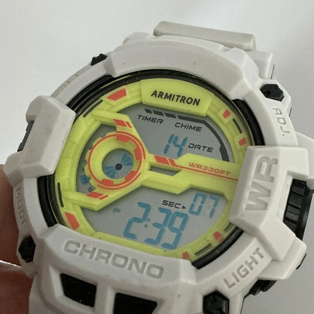 Armitron WR330FT Mens Watch 52mm Yellow Digital White Resin Day Date White Case